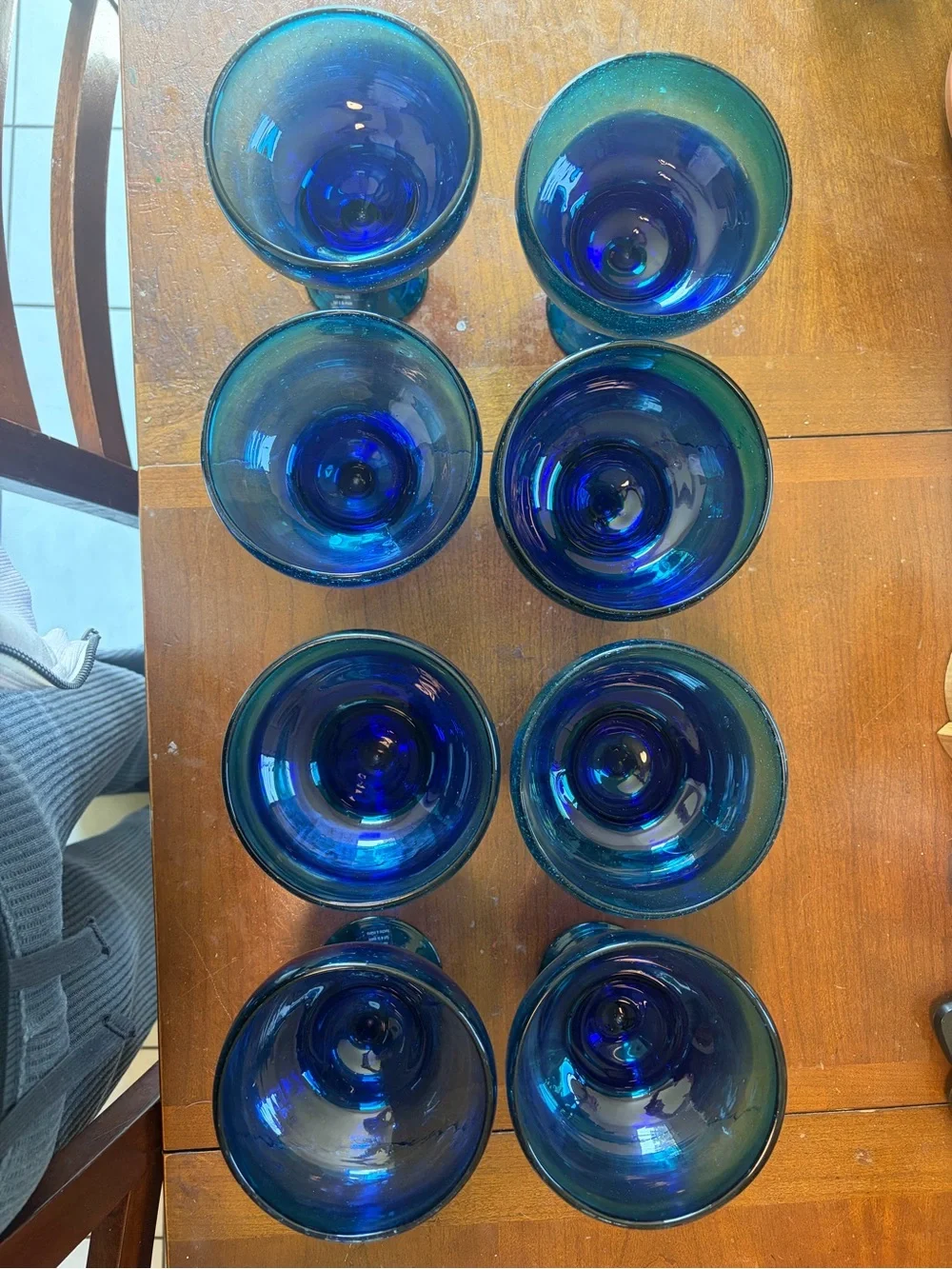 Crate&Barrel Artisan Mexican Blue Glass Margarita Glasses - Set of 8